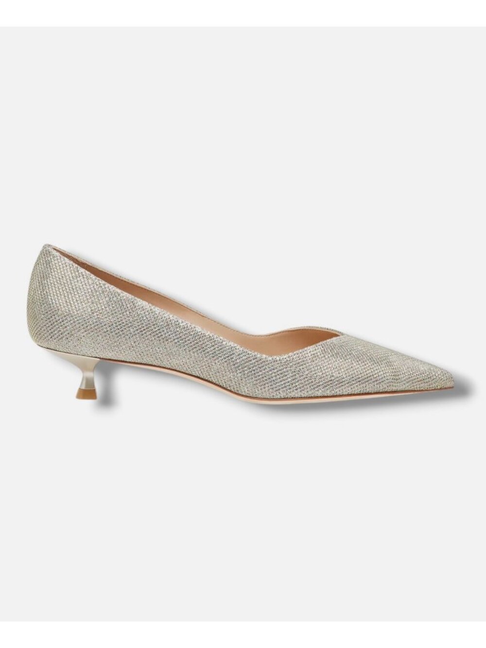 $550 STUART WEITZMAN EVA METALLIC KITTEN-HEEL PUMP POINTY GOLD 9.5 (DD21)